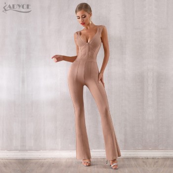 ADYCE 2019 New Summer Women Bandage Jumpsuit Romper Sexy V Neck Backless Sleeveless Long Jumpsuit Celebrity Evening Party Romper